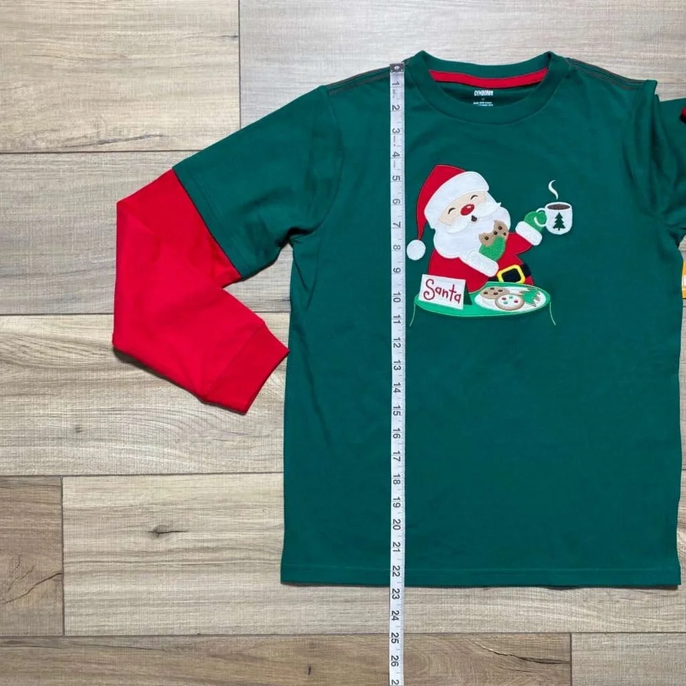 Gymboree Boys Layered Embroidered Long‎ Sleeve Christmas Santa Top Size 12 Green
